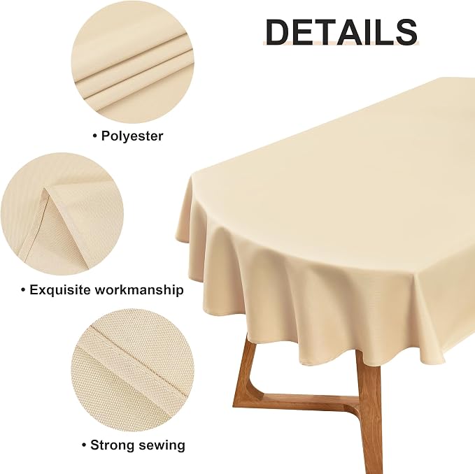Wolkemer Small Oval Tablecloth 52 x 70 Inch Washable Fabric Table Cloth Solid Beige Table Cover for Dining Wedding Party Banquet Tabletop Decoration