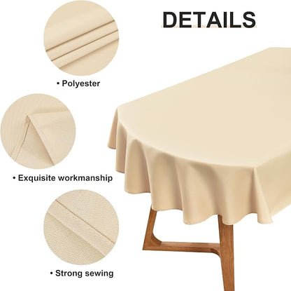 Wolkemer Large Oval Tablecloth 60 x 120 Inch Washable Fabric Table Cloth Solid Beige Table Cover for Dining Wedding Party Banquet Tabletop Decoration