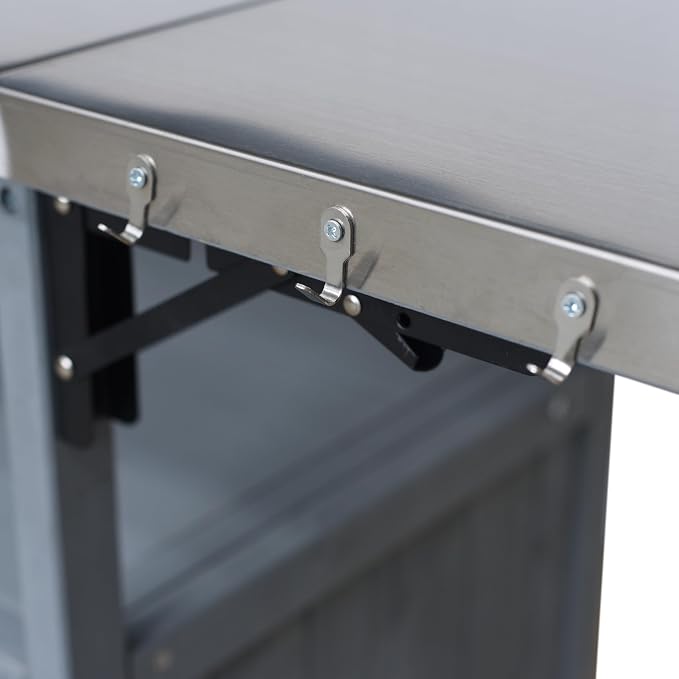 Christopher Knight Home Edsel Outdoor Bar Cart with Stainless Steel Top and Lockable Wheels, Solid Wood Outdoor Storage Cabinet, Kitchen Island Serving Cart for Poolside, Garden, Blue Gray