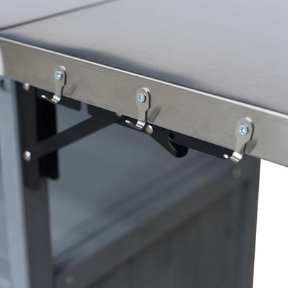 Christopher Knight Home Edsel Outdoor Bar Cart with Stainless Steel Top and Lockable Wheels, Solid Wood Outdoor Storage Cabinet, Kitchen Island Serving Cart for Poolside, Garden, Blue Gray