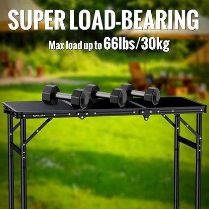 GARLLEN Folding Camping Table Max Capacity 66lbs, 3-Height Max 29.41" | Lightweight Folding Picnic Table, Aluminum Portable Outdoor Table for Grill, Camping, Threaded Install, 35.4" L x 15.7" W