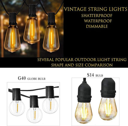Spacenight Outdoor String Lights 30ft with 25+2 Spare LED Filament Bulbs, Dimmable Shatterproof Waterproof, for Indoor/Outdoor Decoration and Lighting, Edison Vintage Style Warm 2200K