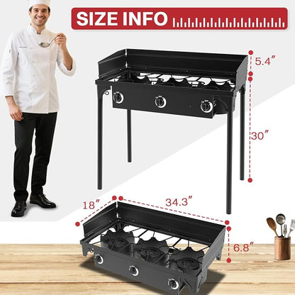 3 Burner Propane Camp Stove | 225,000 BTU | High Pressure Gas Burners | CSA Certified | Windscreen | Waterproof Cover | Detachable Legs | Ideal for Camping Tailgating Backyard Outdoor Cooking