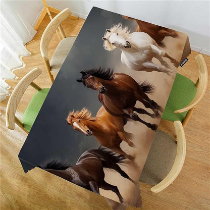 Swono Horse Tablecloth Horse Herd Run in Desert Sand Storm Rectangle Table Cloth Washable Plaid Table Cover for Kitchen Holiday Dinner Picnic BBQ, 52x 70 Inch Tablecloth