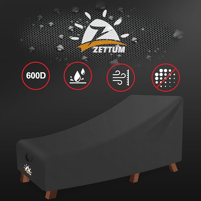 Zettum Outdoor Seating Cover - Waterproof Patio Chaise Cover, 600D Heavy Duty Fade-Resistant For Pool, Lawn Furniture - 68 x 30 x 30 Inch