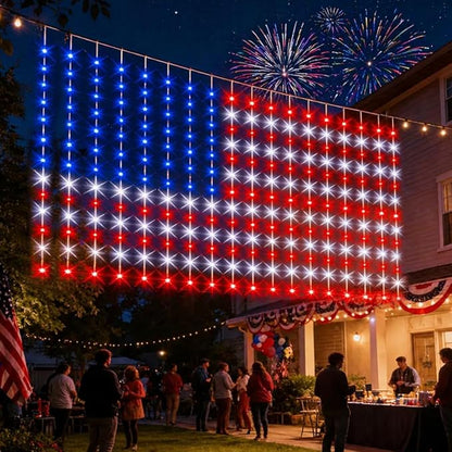 American Flag Curtain Light, USB Powered, 234 LEDs Red White Blue Patriotic American Flag Decor for 4th of July, National Holidays, Memorial Day, Indoor Outdoor Home Porch Courtyard Decoration