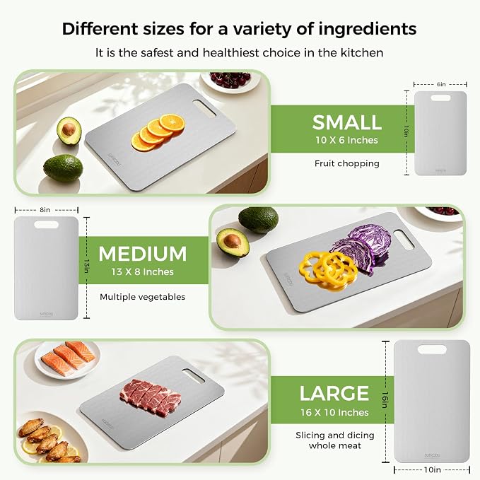 Titanium Cutting Board, 100% Pure Titanium Cutting Boards for Kitchen, Double-sided Titanium Cutting Boards,Separate Raw and Cooked Food Areas,12.1"L*7.1"W
