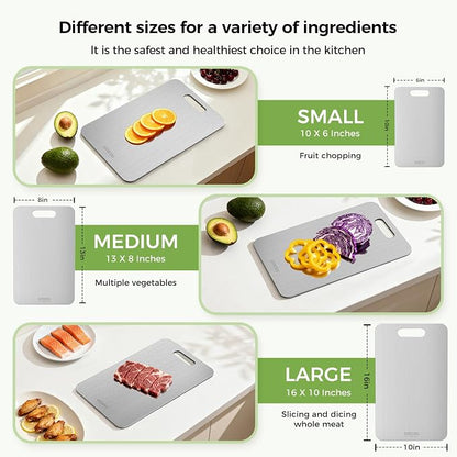 Titanium Cutting Board, 100% Pure Titanium Cutting Boards for Kitchen, Double-sided Titanium Cutting Boards,Separate Raw and Cooked Food Areas,12.1"L*7.1"W