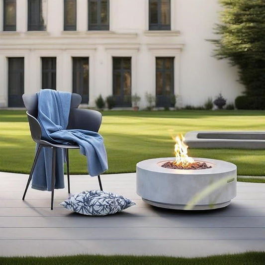 KEIKI 30 Inch Round Propane Gas Fire Pit Table, 50000 BTU Outdoor Heating Centerpiece with Rain Cover and Lava Rocks for Patio Backyard Garden