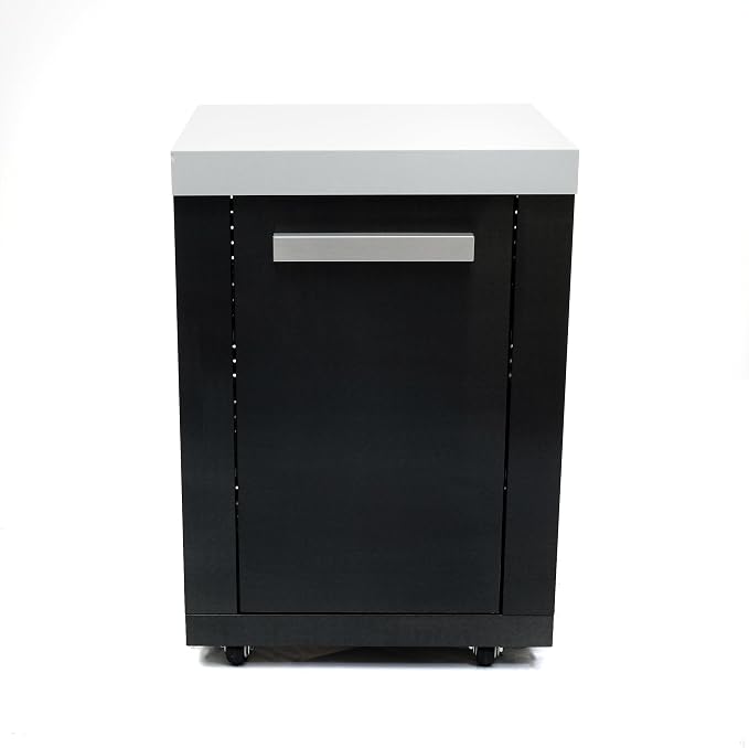 Mont Alpi 25" Stainless Steel Extra Storage Right Cabinet Module with Magnetic Door & White Granite Countertop - 2 Shelves | 805 & 400 Black Series