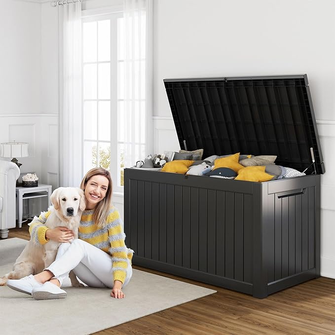 281 Gallon Outdoor Storage Box Lockable Waterproof Deck Box, Weatherproof UV-Resistant Durable Large Patio Storage Container for Patio Cushions, Garden Tool Pool Accessories, Furniture Pillow