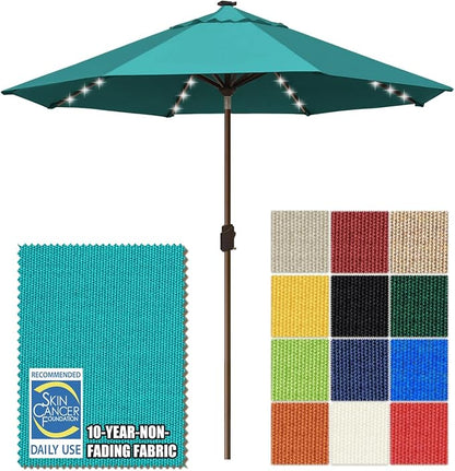 EliteShade USA 10-Year-Non-Fading 10ft Market Patio Umbrella, Commercial Grade Table Sun Umbrella with 80 Solar LED Lights, Crank Open, Windproof & UPF 50+ UV Protection for Garden, Deck, Pool, Backyard, Teal