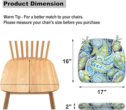 DYTXIII Set of 4 Outdoor Chair Cushions with Ties,Water Repellent Patio Chair Pads 17"x 16" for Outdoor Furniture,Round Corner Seat Cushions for Garden Yard Kitchen Paisley Lapis Green