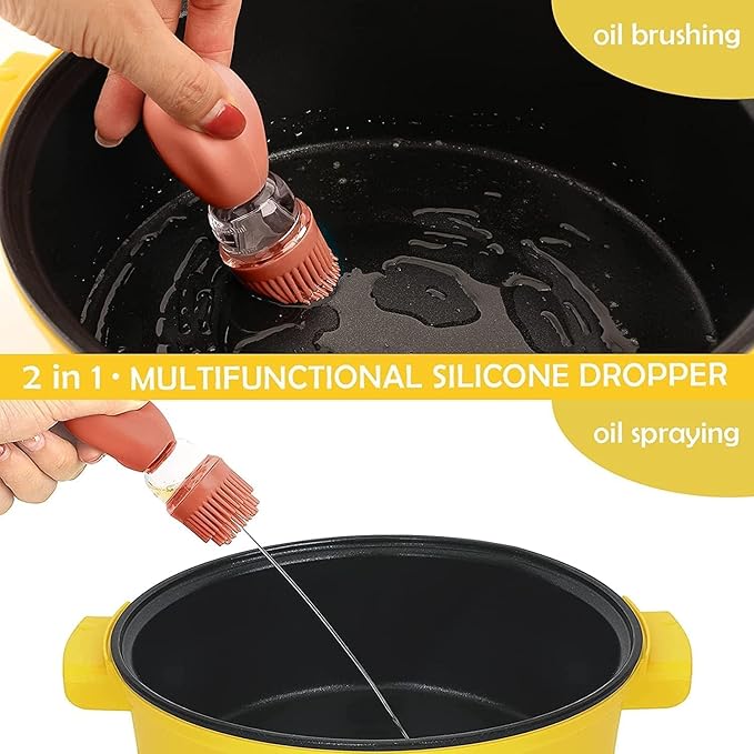 Oil Dispenser Bottle with Silicone Brush, 200ML 2 in 1 Silicone Dropper Measuring Oil Dispenser Bottle for Kitchen Cooking, Frying, Baking, BBQ Pancake, Air Fryer, Marinating - Cream White