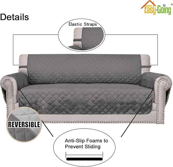 Easy-Going Reversible Couch Cover, Oversized Chair, Gray/Light Gray | Machine Washable Slipcover For Dogs, Water Resistant Furniture Mat For Living Room, Non-Slip Sofa Cover, Pet Friendly