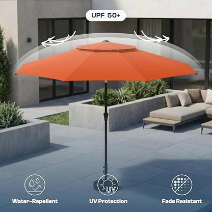 Patio Umbrella, 2 Tier Outdoor Table Umbrella, Large Vented Market Umbrellas with Push Button Tilt and Crank, 8 Sturdy Ribs for Backyard, Deck, Pool, UPF50+ UV Protection