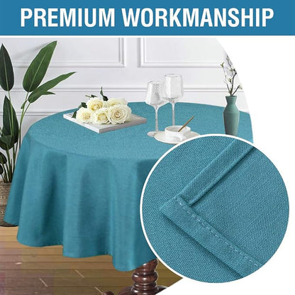H.VERSAILTEX Linen Textured Table Cloths Round 60 Inch Premium Solid Tablecloth Spill-Proof Waterproof Table Cover for Dining Buffet Feature Extra Soft and Thick Fabric Wrinkle Free, Teal