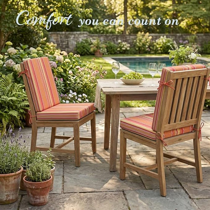 California Umbrella Outdoor Dining Chair, Set of 2 Patio Seat Cushions, 20 x 40 Inch, Premium Outdoor Memory Foam, Fade Resistant, Sunbrella Fabric, Fabric Ties, Dolce Mango