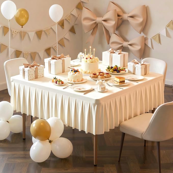 PARTISKY Ivory Spandex Square Tablecloths 48x48 Inch, 2 Pack Wrinkle Free Fitted Card Table Cloth Stretch Square Table Cover for Kitchen Dinner, Holiday Party, Wedding Banquet, Display Trade Show