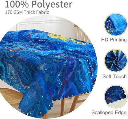 54x108inches Blue Marble Tablecloth Mixed Acrylic Paints Rectangle Waterproof Table Cover Stain Resistant and Washable Table Cloth for Kitchen Dining Room Indoor Outdoor Themed Party Decor