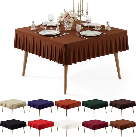 PARTISKY Brown Spandex Square Tablecloths 48x48 Inch, Wrinkle Free Fitted Card Table Cloth Stretch Square Table Cover for Kitchen Dinner, Holiday Party, Wedding Banquet, Display Trade Show