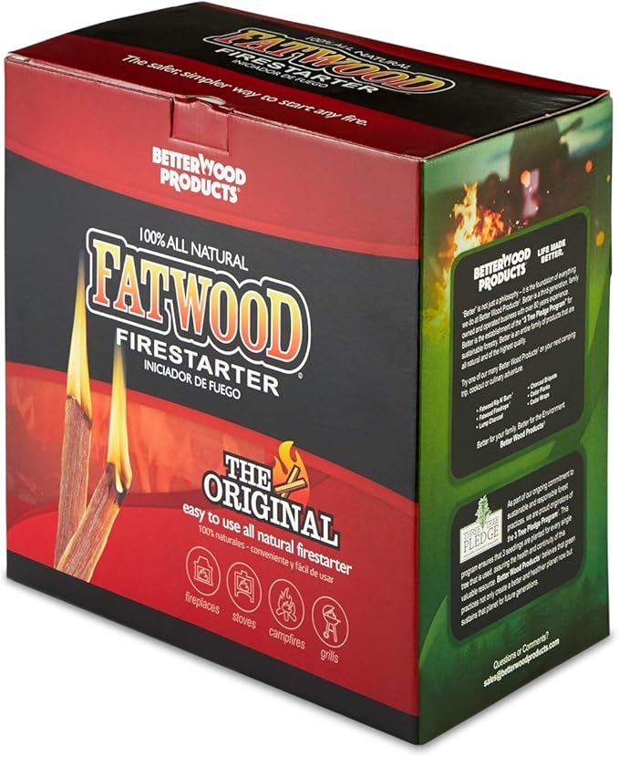 Betterwood 10lb Fatwood Natural Pine Firestarter (3 Pack) for Campfire, BBQ, or Pellet Stove; Non-Toxic and Water Resistant