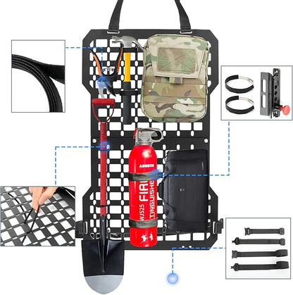 Rigid Molle Panels For Vehicles Truck Mount Rack Panel with Fire Extinguisher Mout & Hook and Loop Fasteners & Elastic Rope Tactical Seat Back Organizer Adjustable Versatile Panel