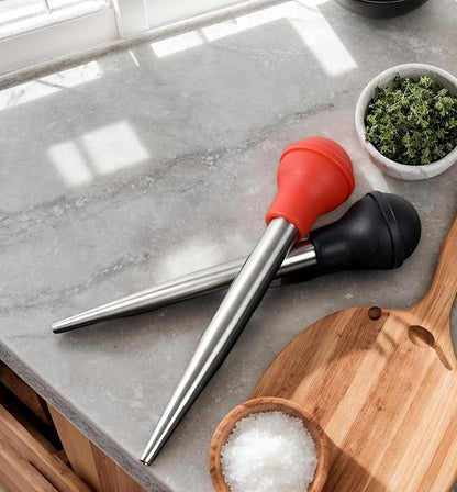 Large Turkey Baster with 2 Stainless Steel Needles,injector marinades for meats,turkey basters for cooking red (Black)