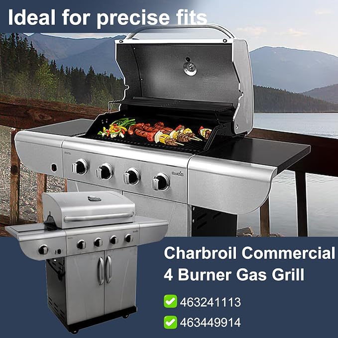 Criditpid Grill Replacement Parts for Charbroil 463241113 463449914 Gas Grill, Heat Plate Shields, Crossover Tubes, Igniters, Burner Tube & Cooking Grates for CharBroil Commercial 4-Burner Gas Grills