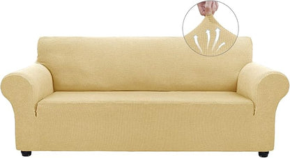 Asnomy Stretch Oversized Couch Covers for Sofa Slipcover,Champagne | 1-Piece Sofa Covers Washable(94"-110") 4-Seater Furniture Protector with Non Skid Foam and Elastic Bottom for Kids, Pets