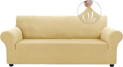 Asnomy Stretch Couch Covers for Sofa Washable, 3 Cushion Couch,Champagne | 1-Piece Sofa Covers(78"-94") 3-Seater Furniture Protector Soft Jacquard,Non-Slip Elastic Bottom For Dogs & Kids