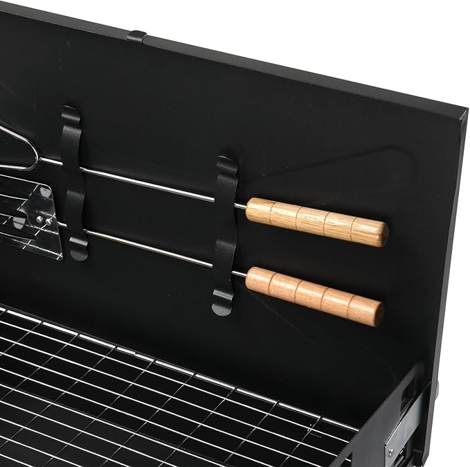 Portable Square Charcoal Grill, Adjustable Height, Folding Design, Outdoor Cooking, 17.32 x 10.63 x 8.66 Inches