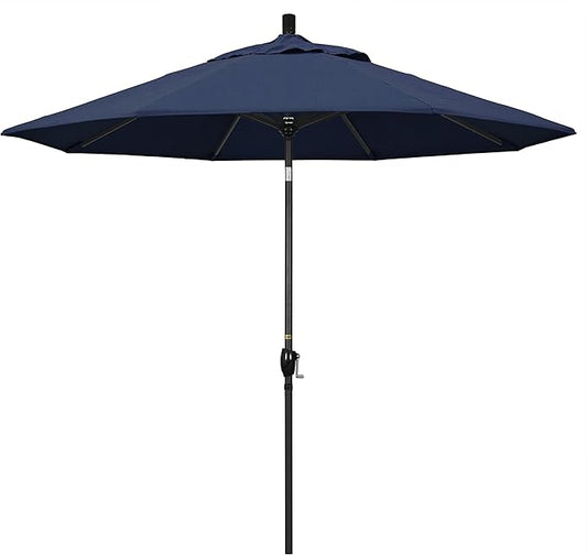California Umbrella GSPT908302-48080 9' Round Aluminum Market, Crank Lift, Push Button Tilt, Black Pole, Sunbrella Spectrum Indigo