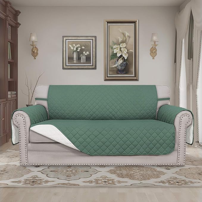Easy-Going Reversible Couch Cover, 2 Cushion Sofa, Cyan/Ivory | Oversized Loveseat Slipcover For Dogs, Water Resistant Mat, Living Room, Non-Slip Sofa Cover, Pet Friendly