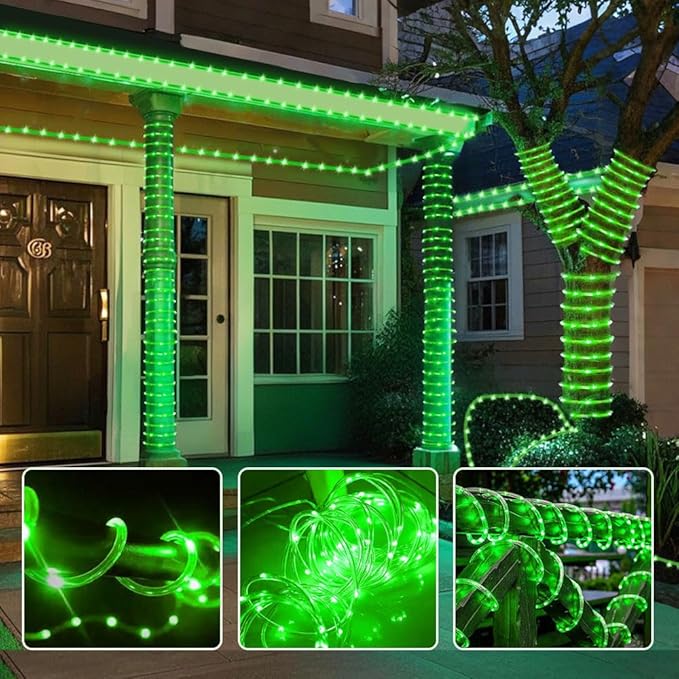 LairtPOW Solar Rope Lights, 39FT 100LEDs Outdoor Solar Strip Lights,IP65 Waterproof Outdoor Led String Lights with 8 Lighting Modes for Garden Yard Christmas Holiday Palm Tree Decoration (Green)
