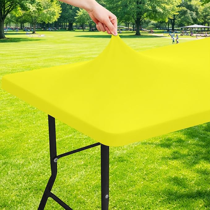 Moosfor Spandex 6 Foot Rectangle Table Cloth, Elastic Fitted Tablecloths for Picnic, Stretch Washable Patio Table Cover for Outdoor, Camping, Banquet and Parties (Light Yellow, 30"x72")