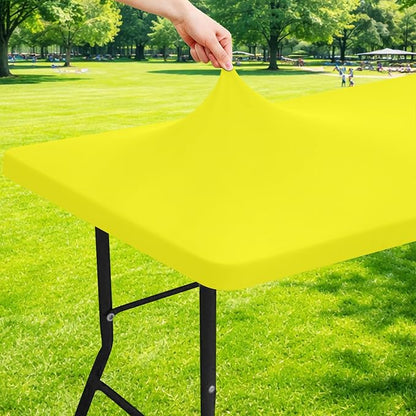 Moosfor Spandex 6 Foot Rectangle Table Cloth, Elastic Fitted Tablecloths for Picnic, Stretch Washable Patio Table Cover for Outdoor, Camping, Banquet and Parties (Light Yellow, 30"x72")