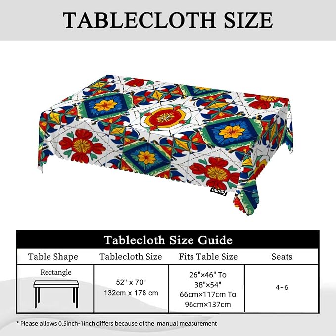 Swono Mexican Pattern Rectangular Tablecloth Ethnic Mosaic Patchwork Mandala Washable Table Cloth Kitchen Dining Room Table Cover for Party Dinner 50x72 Inch Tablecloths