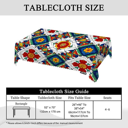 Swono Mexican Pattern Rectangular Tablecloth Ethnic Mosaic Patchwork Mandala Washable Table Cloth Kitchen Dining Room Table Cover for Party Dinner 50x72 Inch Tablecloths