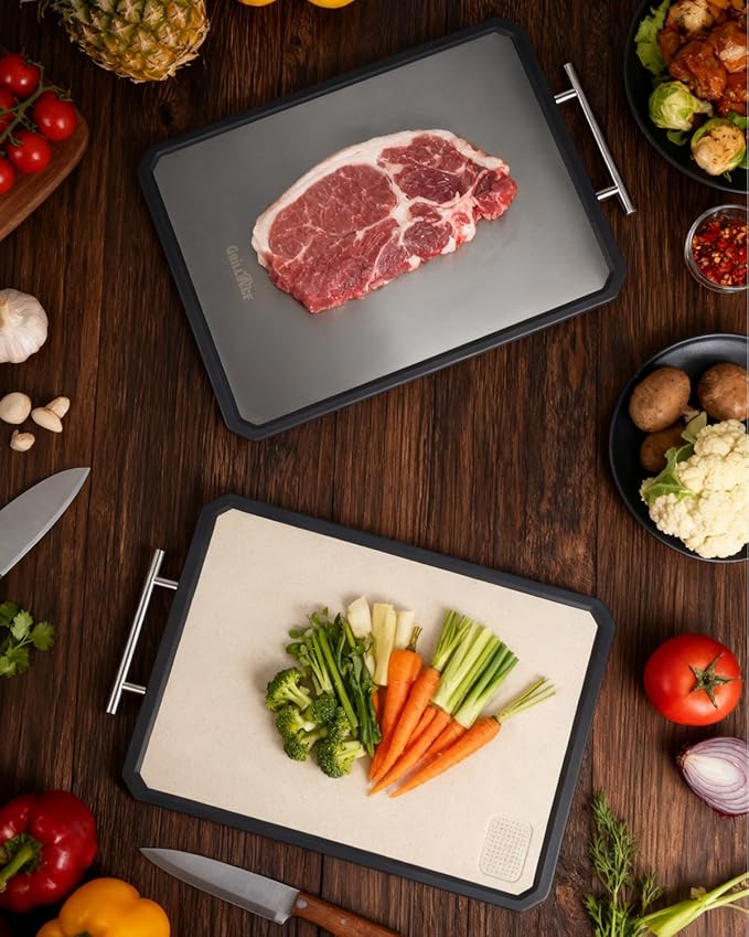 Titanium Cutting Boards for Kitchen Double Sided Food Grade Non Toxic Chopping Board with Wheat Straw PP Non Slip and Dishwasher Safe for Meat Vegetables Fruits Large 16.3"×11"