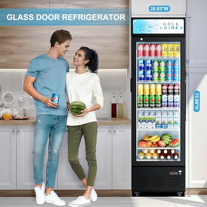 20.8''W Commercial Refrigerators, 11 Cu.ft. Glass Door Beverage Refrigerators Commercial Fridge Upright Display Cooler with Soft LED Light and Adjustable Shelves for Restaurant Grocery Stores