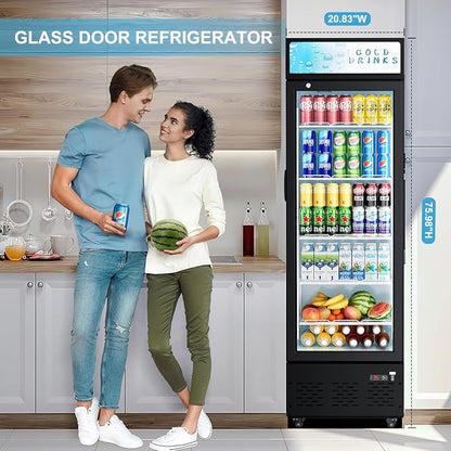 20.8''W Commercial Refrigerators, 11 Cu.ft. Glass Door Beverage Refrigerators Commercial Fridge Upright Display Cooler with Soft LED Light and Adjustable Shelves for Restaurant Grocery Stores