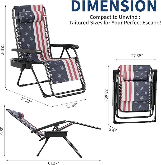Garvee Zero Gravity Chair Set of 2, Patio Lounge Chair Outdoor with Pillow & Cup Holder Tray, Adjustable Reclining Chair, Folding Portable Camping Chair for Deck, Beach, Yard, Garden