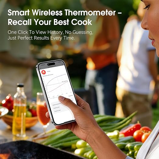 Smart WiFi Wireless Meat Thermometer, Sub-1G Long Range 1000FT, 7 NIST Certified Sensors in 1 Thinner Probe ±0.5℉ Accuracy, Standalone Base with App