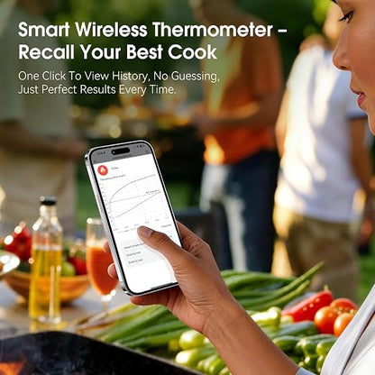 Smart WiFi Wireless Meat Thermometer, Sub-1G Long Range 1000FT, 7 NIST Certified Sensors in 1 Thinner Probe ±0.5℉ Accuracy, Standalone Base with App