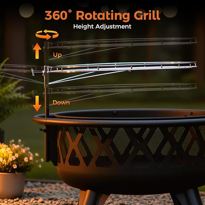 BALI OUTDOORS Outdoor Fire Pit for Wood, Portable Fire Pits for Outside Wood Burning, Patio Firepits for Outside with Grill, Spark Screens