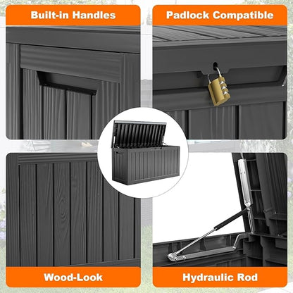 PatioZen 80 Gallon Resin Deck Box, Lockable Outdoor Storage Box for Patio Cushions Storage Furniture,Garden Tools, Pool Supplies, Weatherproof and UV Resistant (Black)