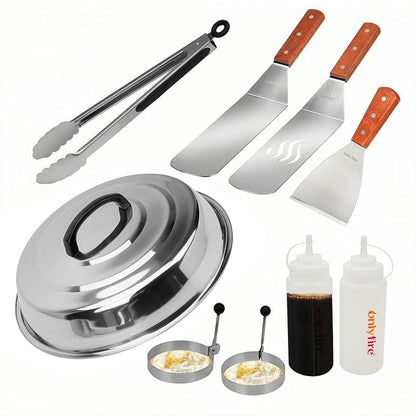 Onlyfire Griddle Accessories Kit, 9PCS Flat Top Grill Accessories Set for Blackstone and Camp Chef, 12" Melting Dome,Grill BBQ Spatulas,Chopper/Scraper, Tongs,Great for Cooking Indoor or Outdoor | 12" Melting Dome,Grill BBQ Spatulas,Chopper/Scraper, To...