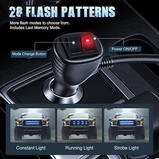 Nilight 2PCS 24 inch Truck Grille Strobe Lights Strip 384 LED Emergency Light Blue Flexible Side Flashing Warning Caution Safety Waterproof Lighting Kit for Trucks Tow Plow Construction Vehicles