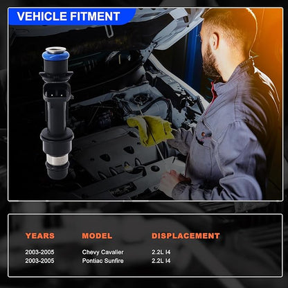 HiSport 12571863 Fuel Injectors Compatible with Chevy Cavalier 2.2 L 2003-2005,Pontiac Sunfire 2.2L 2003-2005 Replace 12571863 4 PCS